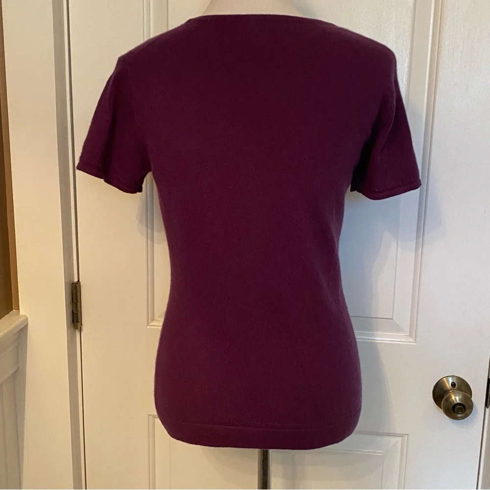 KINROSS SWEATER CASHMERE CREWNECK ROUND PURPLE SHORT SLEEVE SMALL S FIT